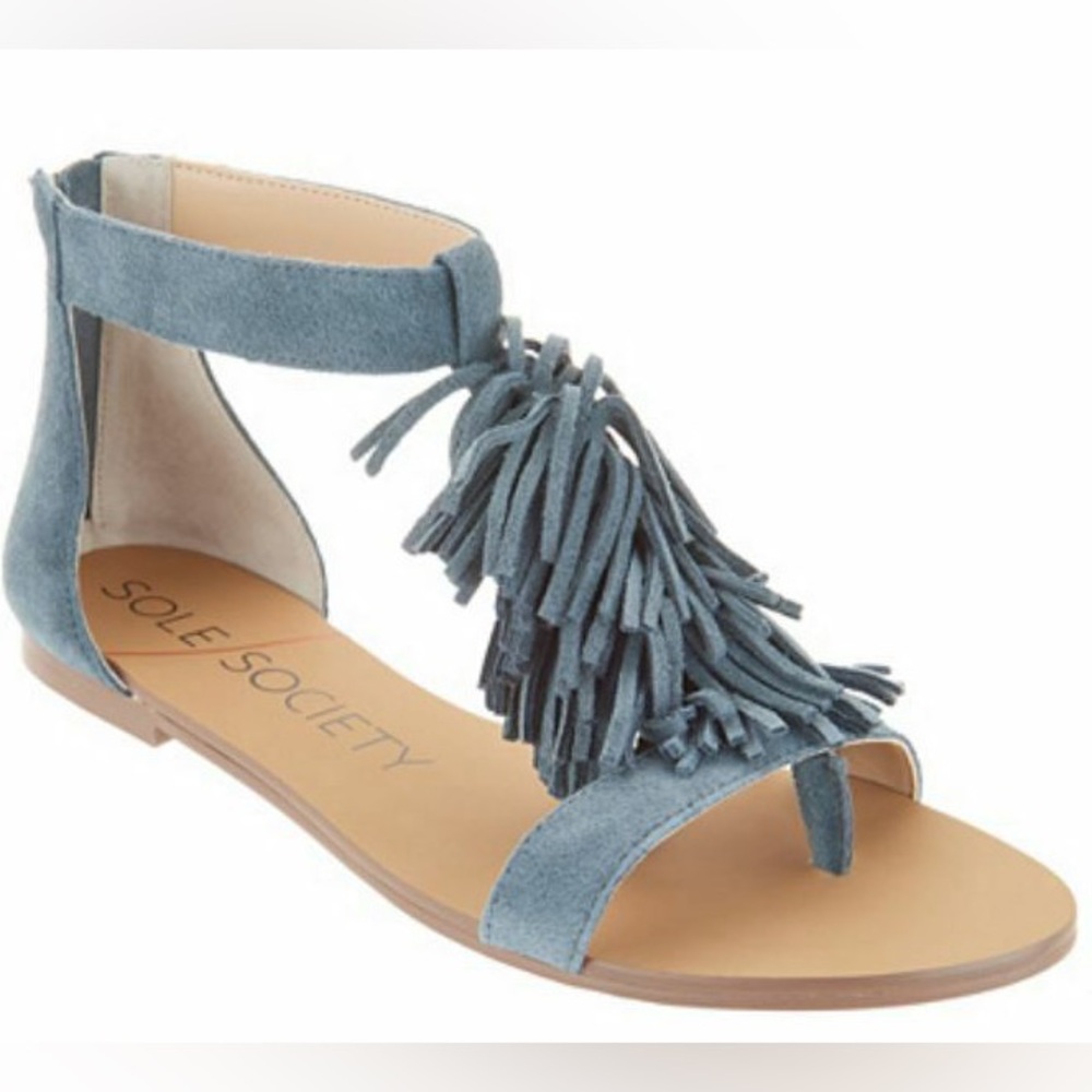 Sole Society Vista Blue Fringe Sandals